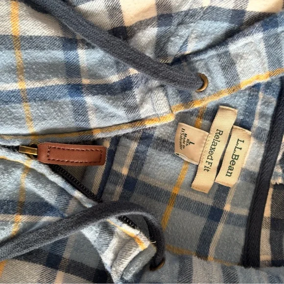 L.L.Bean Blue and Yellow Plaid Hoodie - Picture 3 of 6